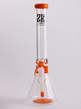 2K GLASS - 16" WORKED BEAKER BONG W/ WORKED BOWL & DOWNSTEM (2K42)